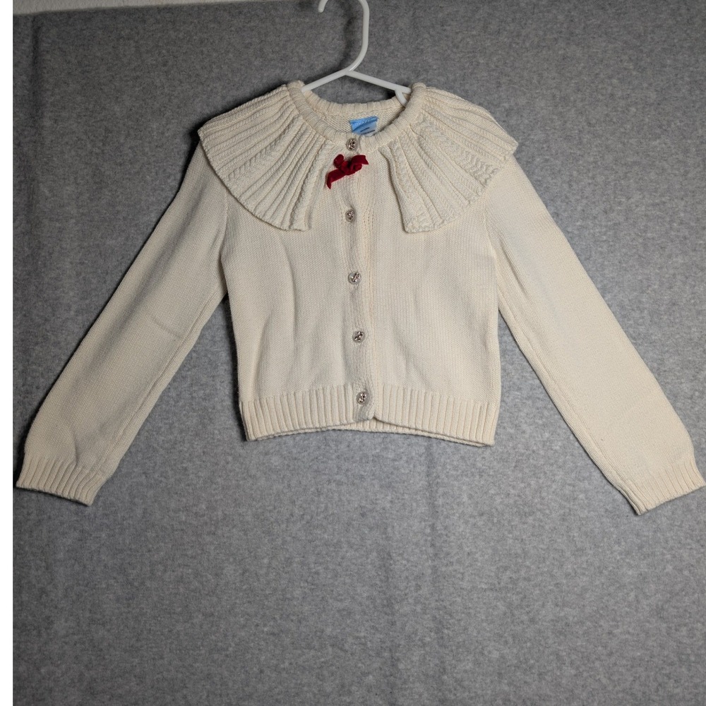 Draper James Cardigan‎ Girls Size 5 Cream Preppy Holiday Red Bow Classic Elegant